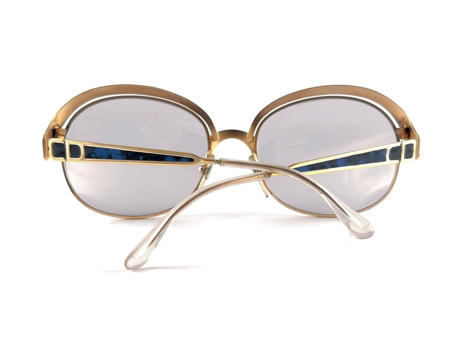Vintage Christian Dior 2037  Gold & Blue Marbled Sunglasses 1970'S Austria For Sale 7