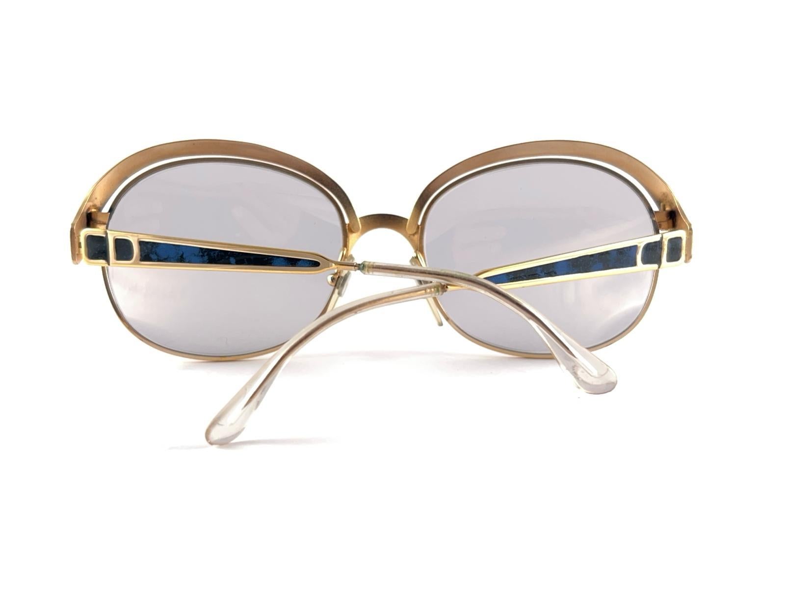 Vintage Christian Dior 2037  Gold & Blue Marbled Sunglasses 1970'S Austria For Sale 6