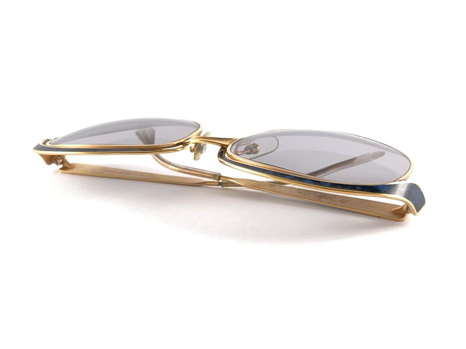 Vintage Christian Dior 2037  Gold & Blue Marbled Sunglasses 1970'S Austria For Sale 8