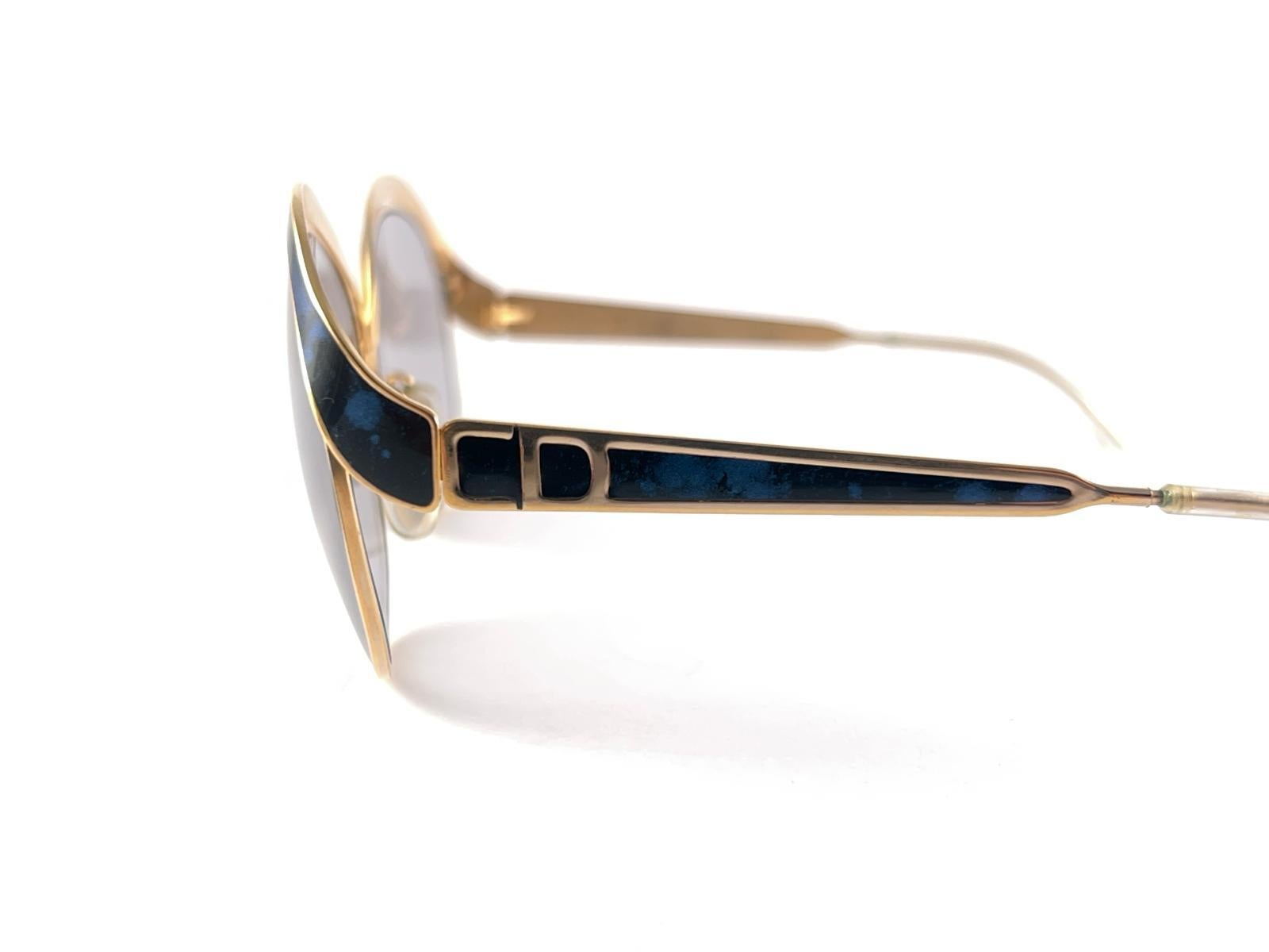 Women's Vintage Christian Dior 2037  Gold & Blue Marbled Sunglasses 1970'S Austria For Sale