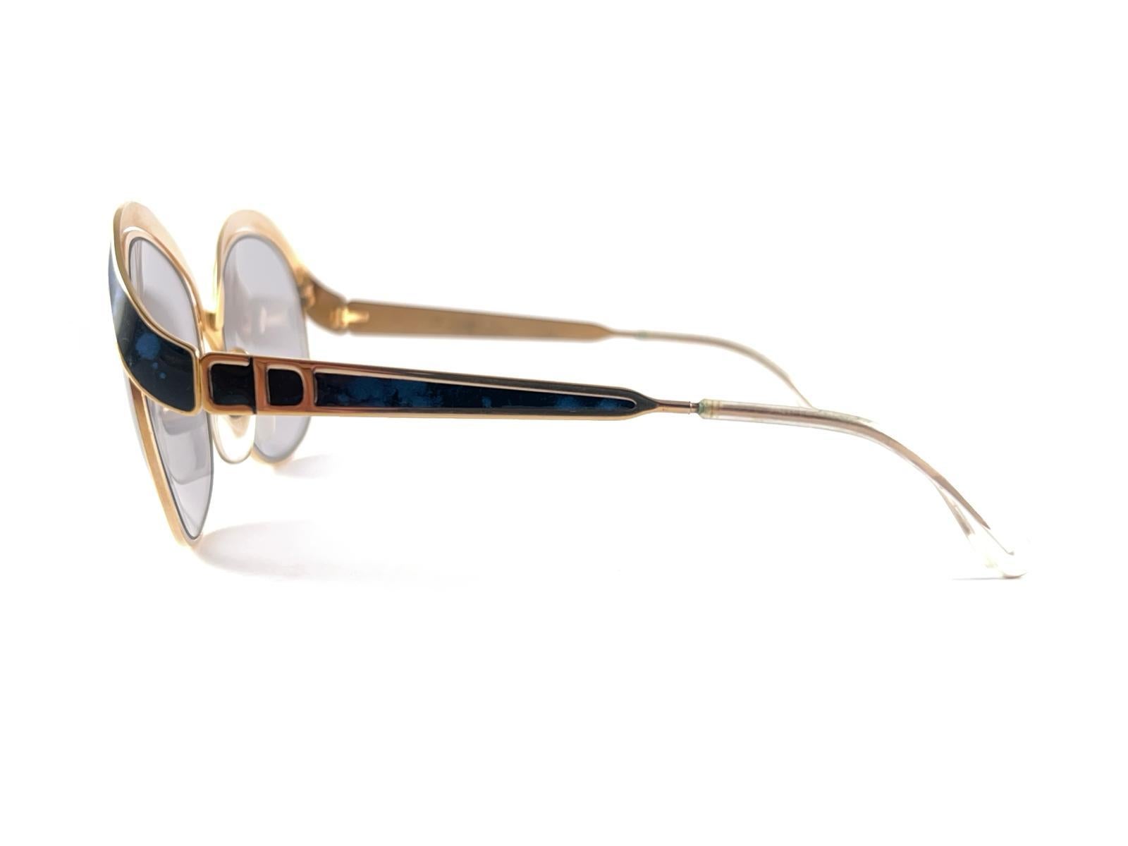Vintage Christian Dior 2037  Gold & Blue Marbled Sunglasses 1970'S Austria For Sale 3