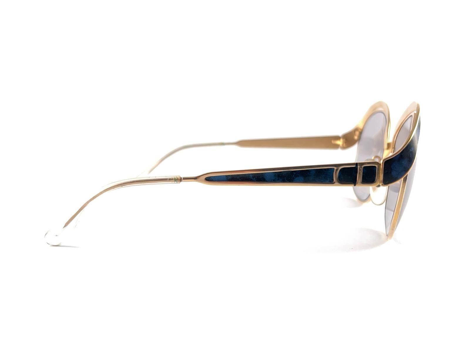 Vintage Christian Dior 2037  Gold & Blue Marbled Sunglasses 1970'S Austria For Sale 3