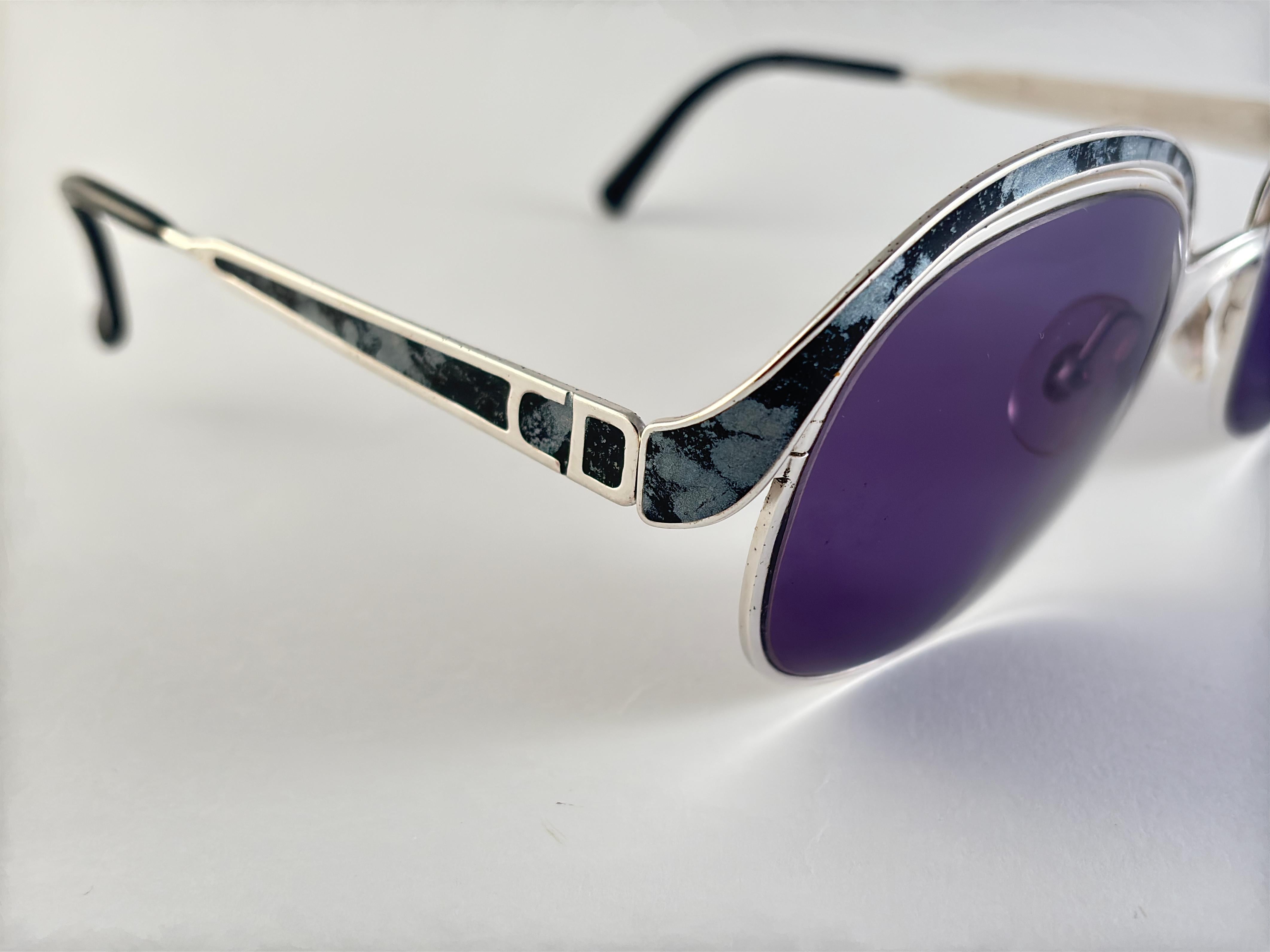 Purple Vintage Christian Dior 2037 Silver & Blue Marbled Sunglasses 1970'S Austria For Sale