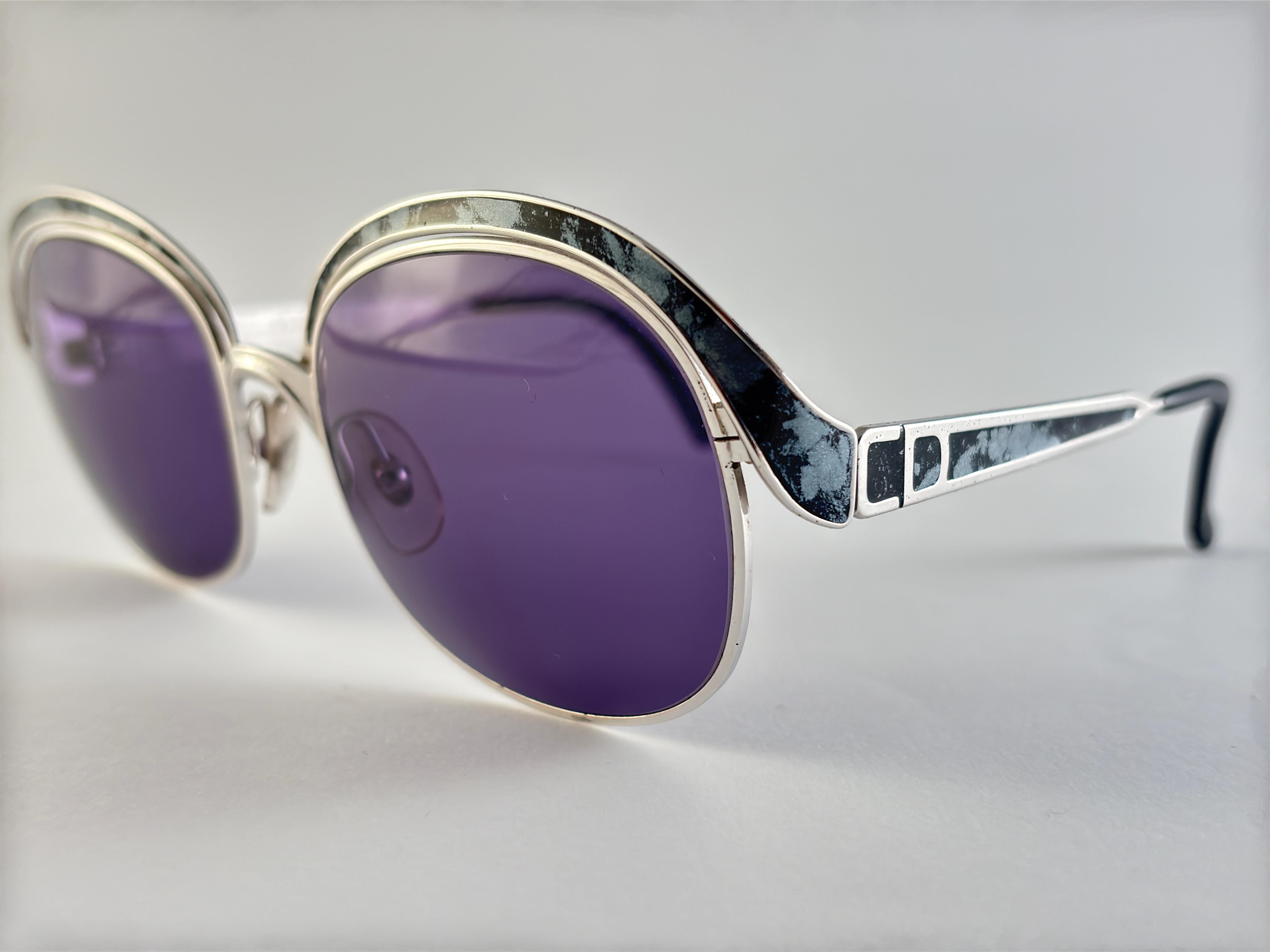 Vintage Christian Dior 2037 Silver & Blue Marbled Sunglasses 1970'S Austria For Sale 2