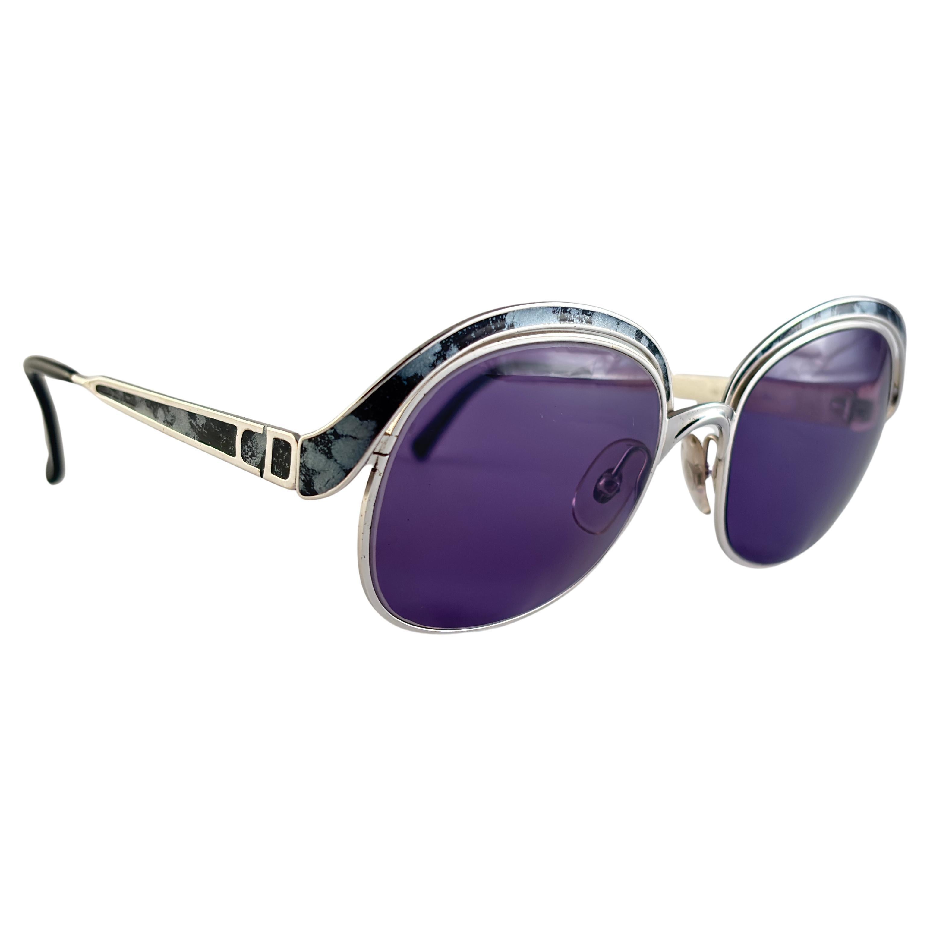 Vintage Christian Dior 2037 Silver & Blue Marbled Sunglasses 1970'S Austria For Sale