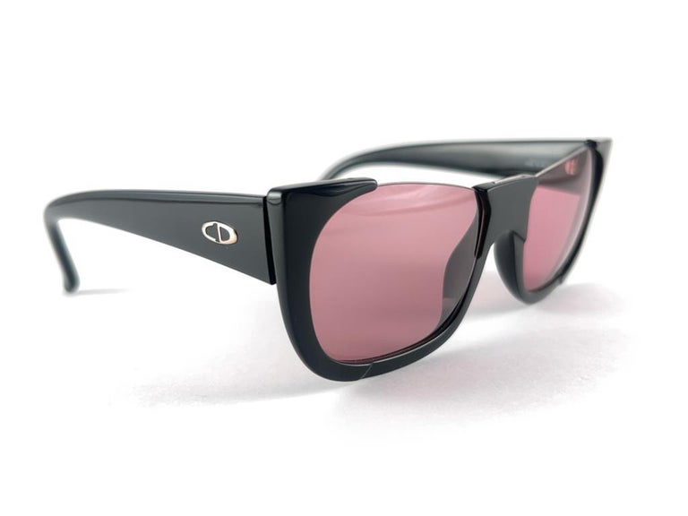 Vintage Christian Dior 2396 Black Half Frame Pink Lenses