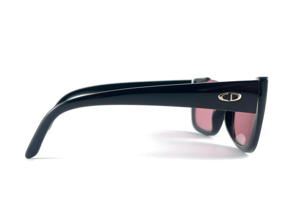 Women's Vintage Christian Dior 2396 Black Half Frame Pink Lenses Sunglasses 80'S Austria For Sale