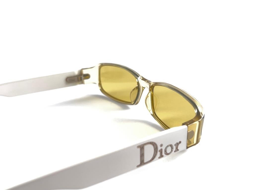 Vintage Christian Dior 3126 Rectangular Yellow Translucent Sunglasses Italy Y2K For Sale 1