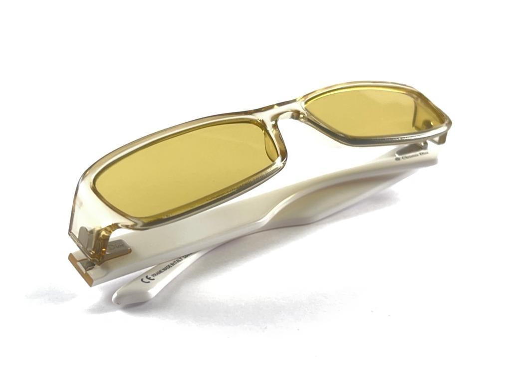 Vintage Christian Dior 3126 Rectangular Yellow Translucent Sunglasses Italy Y2K For Sale 2