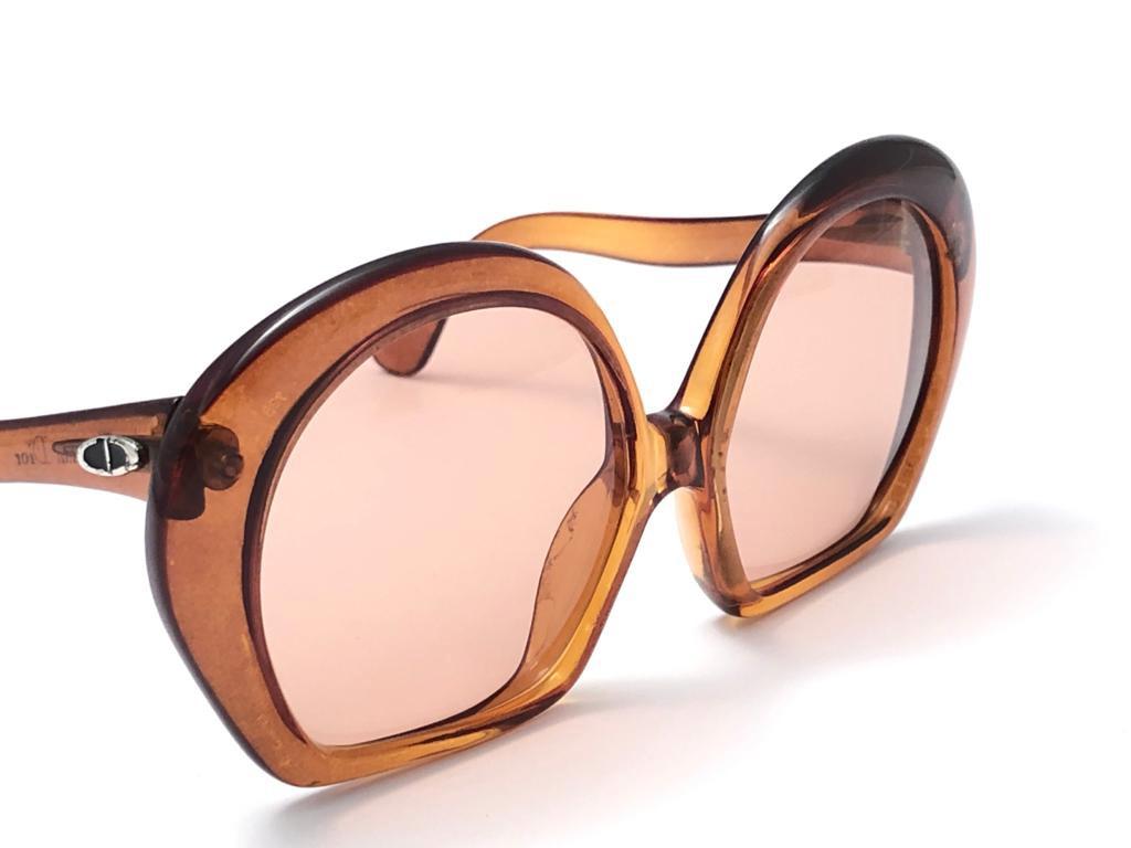 Brown Vintage Christian Dior 738 Amber Translucent Sunglasses Optyl 1960's Austria