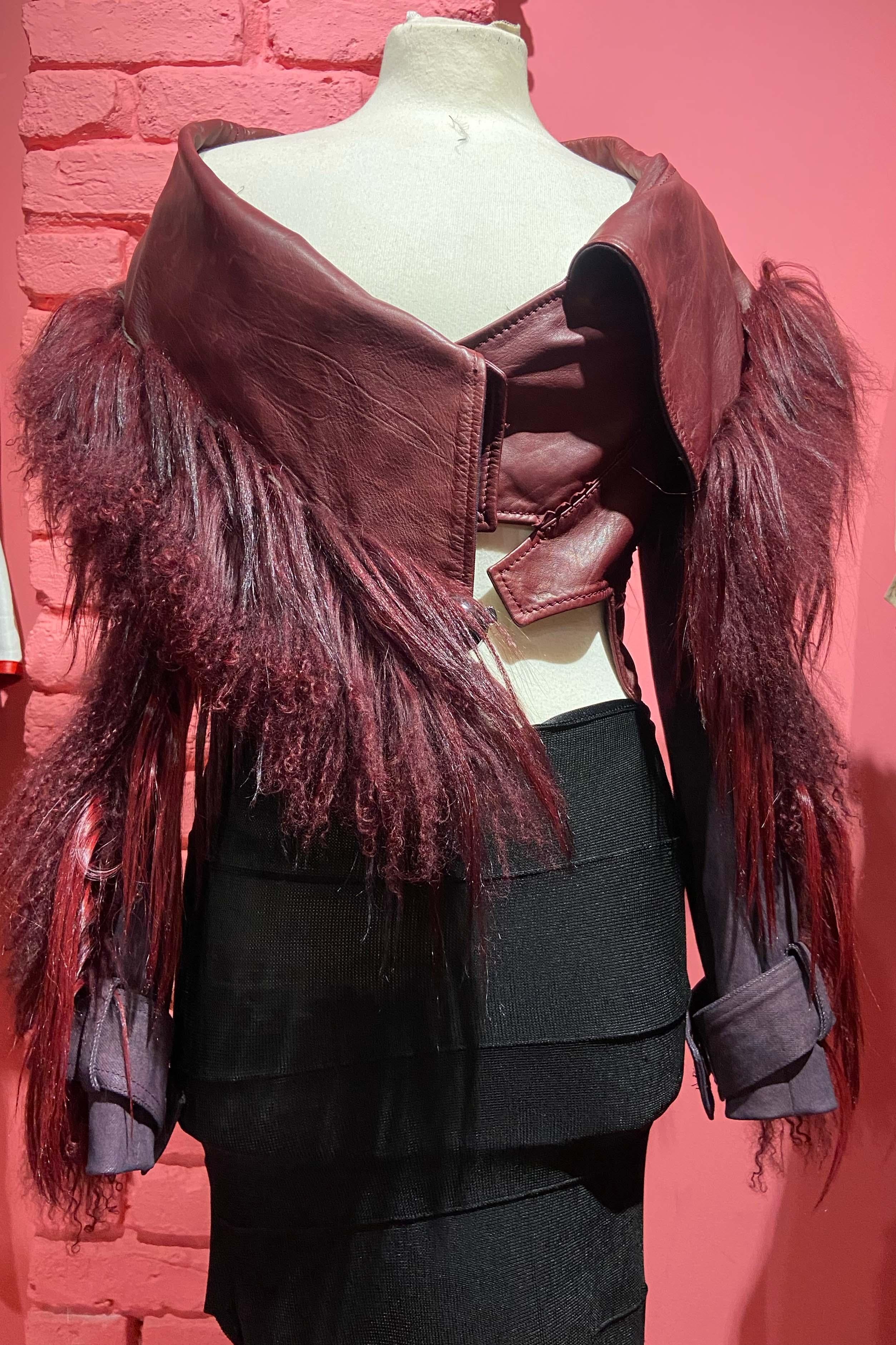 Black Vintage Christian Dior A/W 2006 Fur Trim Leather Bolero For Sale