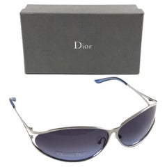 Vintage Christian Dior " AMERICA " Silver & Blue Wrap Sunglasses Fall 2000 Y2K