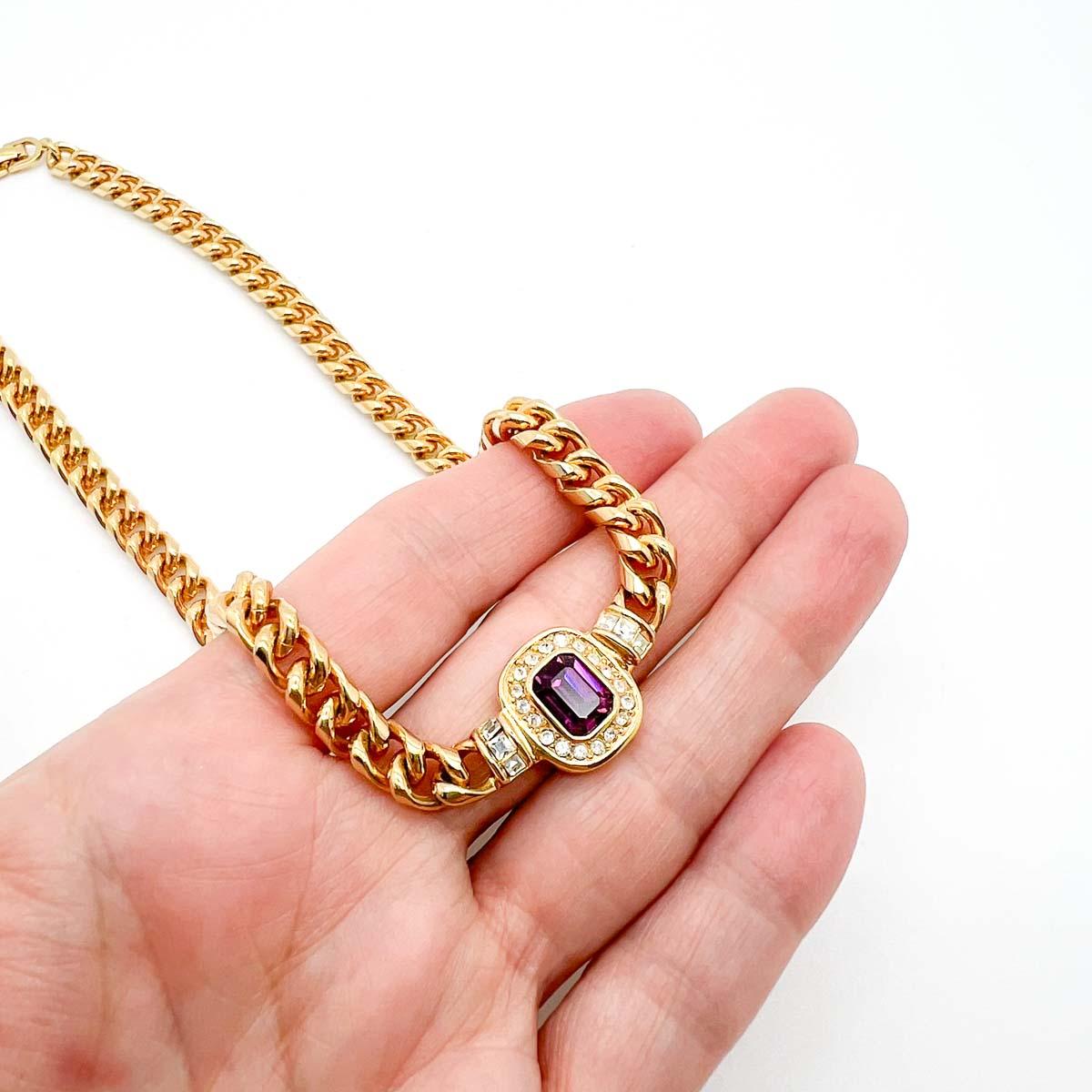 Vintage Christian Dior Amethyst Curb Necklace 1980s In Good Condition For Sale In Wilmslow, GB