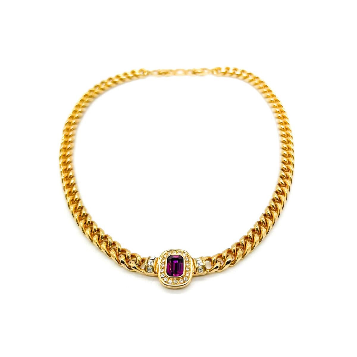 Women's or Men's Vintage Christian Dior Amethyst Curb Necklace 1980s For Sale