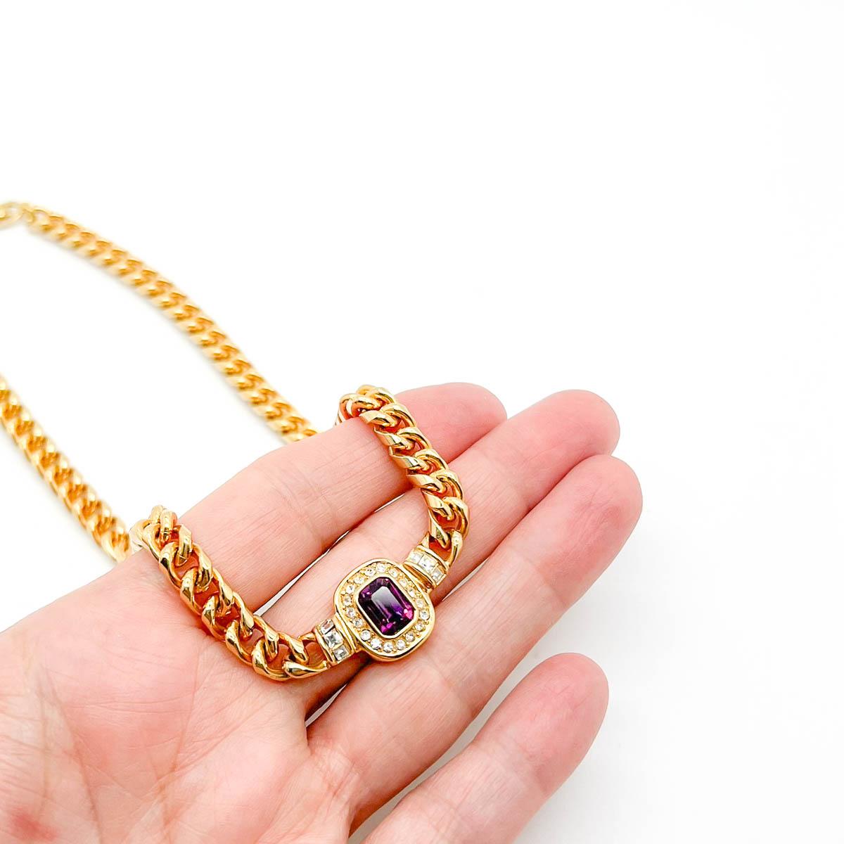 Vintage Christian Dior Amethyst Curb Necklace 1980s For Sale 1