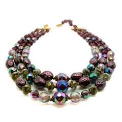 Vintage Christian Dior Amethyst Lava Necklace, Art Glass & Gold Plated, 1950s