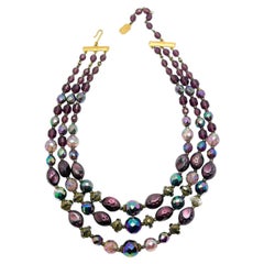 Vintage Christian Dior Amethyst Lava Necklace, Art Glass & Gold Plated, 1950s
