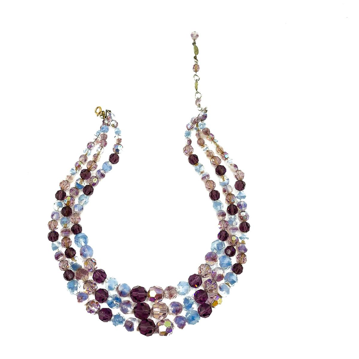 A delightful and very pretty Vintage Dior Amethyst Necklace from 1959. Crafted with faceted glass beads including amethyst glass, lilac givre glass and pink aurora borealis glass. In very good vintage condition with only a replaced bolt ring of any