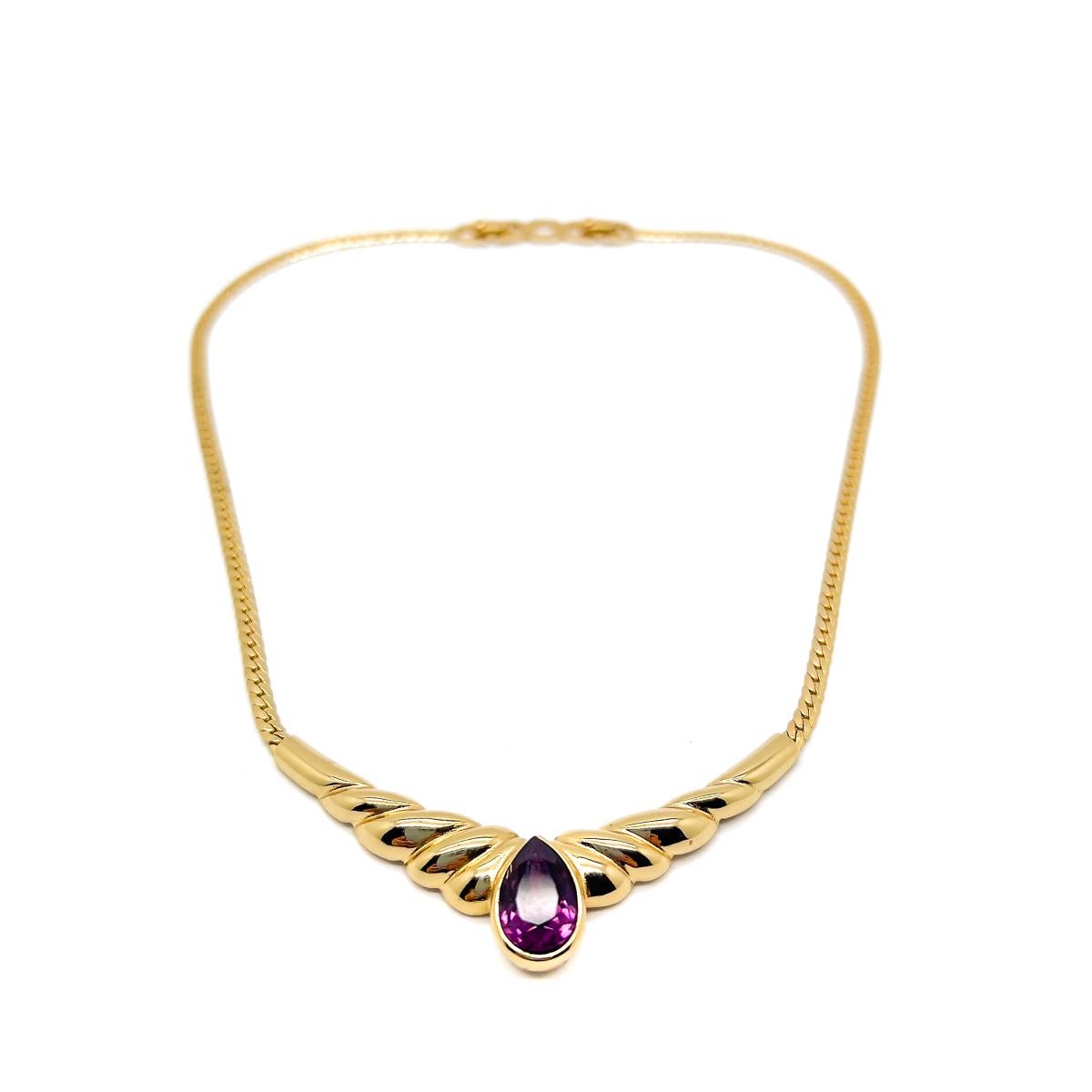 Vintage Christian Dior Amethyst Teardrop Necklace 1980s In Good Condition For Sale In Wilmslow, GB