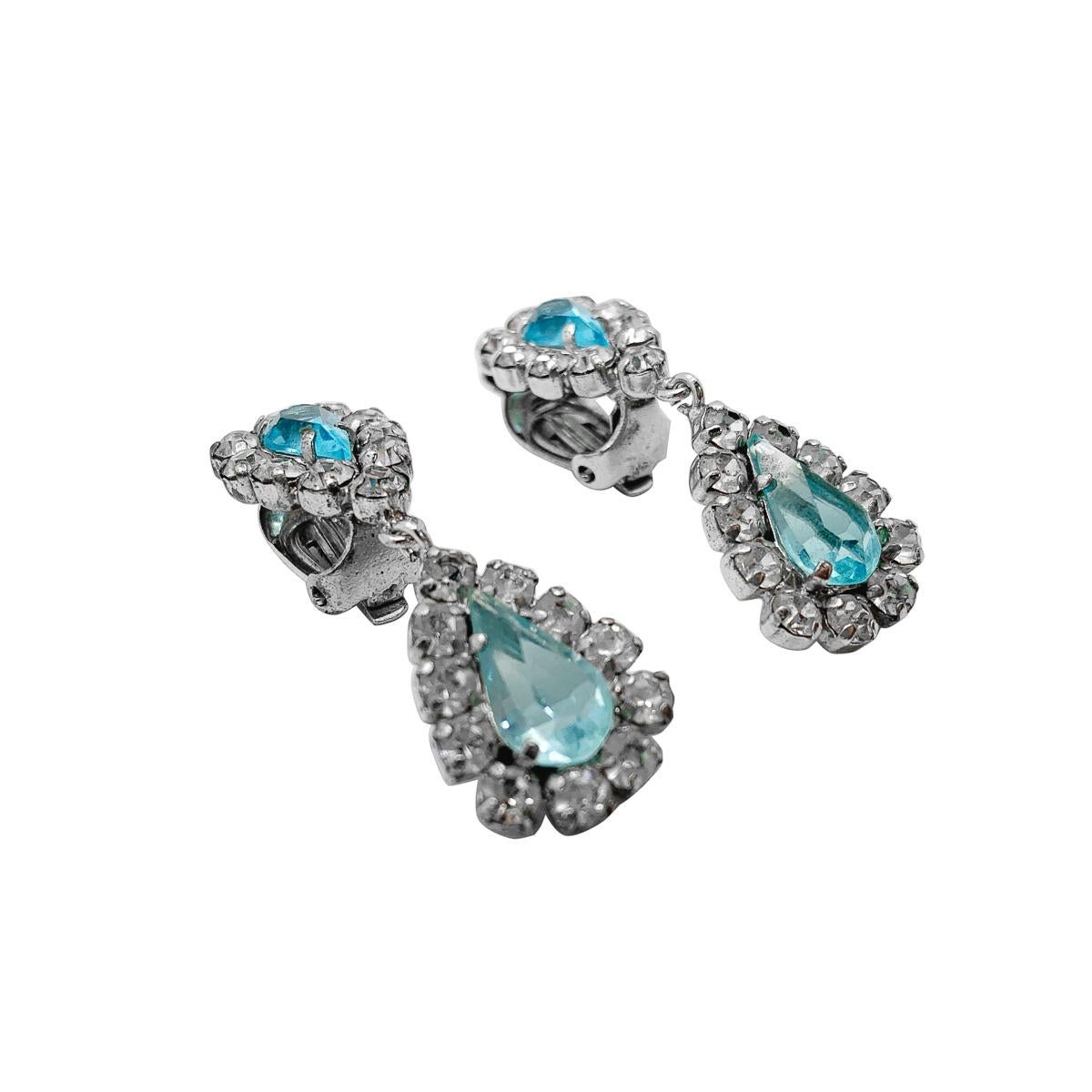 Vintage Christian Dior Aqua Paste Droplet Earrings 1970 In Good Condition In Wilmslow, GB
