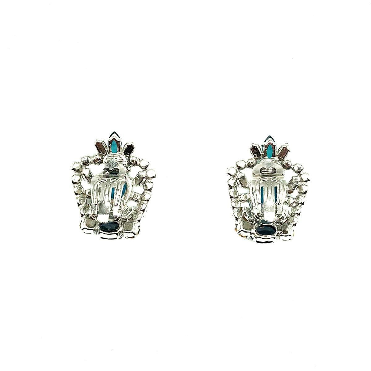 Vintage Dior Aqua & Sapphire Blue Crystal Earrings from the 1970 Collection In Good Condition For Sale In Wilmslow, GB