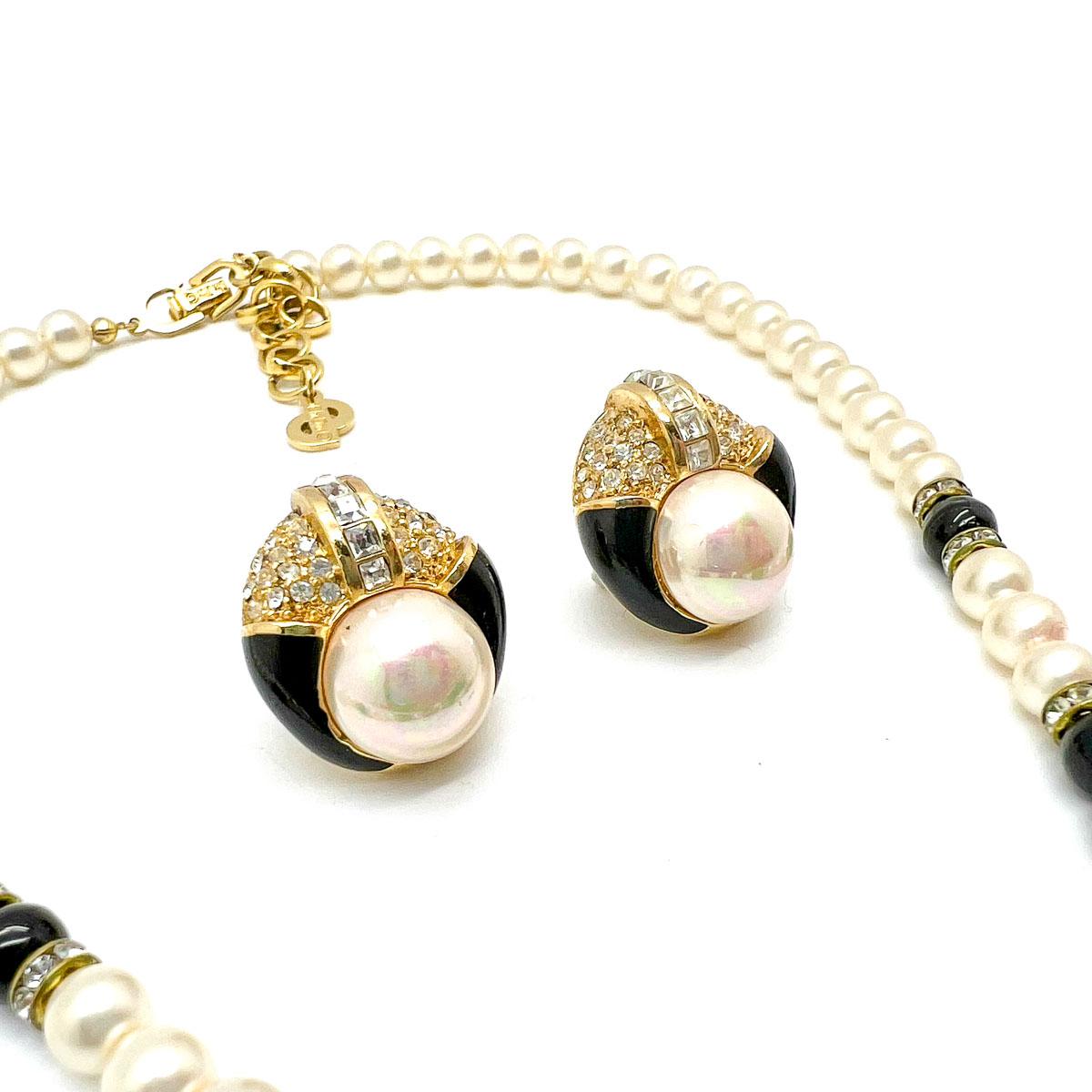 Vintage Christian Dior Art Deco Monochrome Necklace & Earrings 1980s For Sale 2