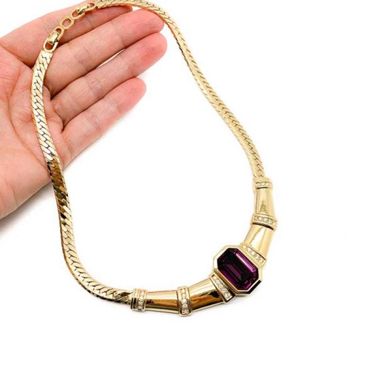 Vintage Christian Dior Art Deco Style Gold and Amethyst Collar 1980s