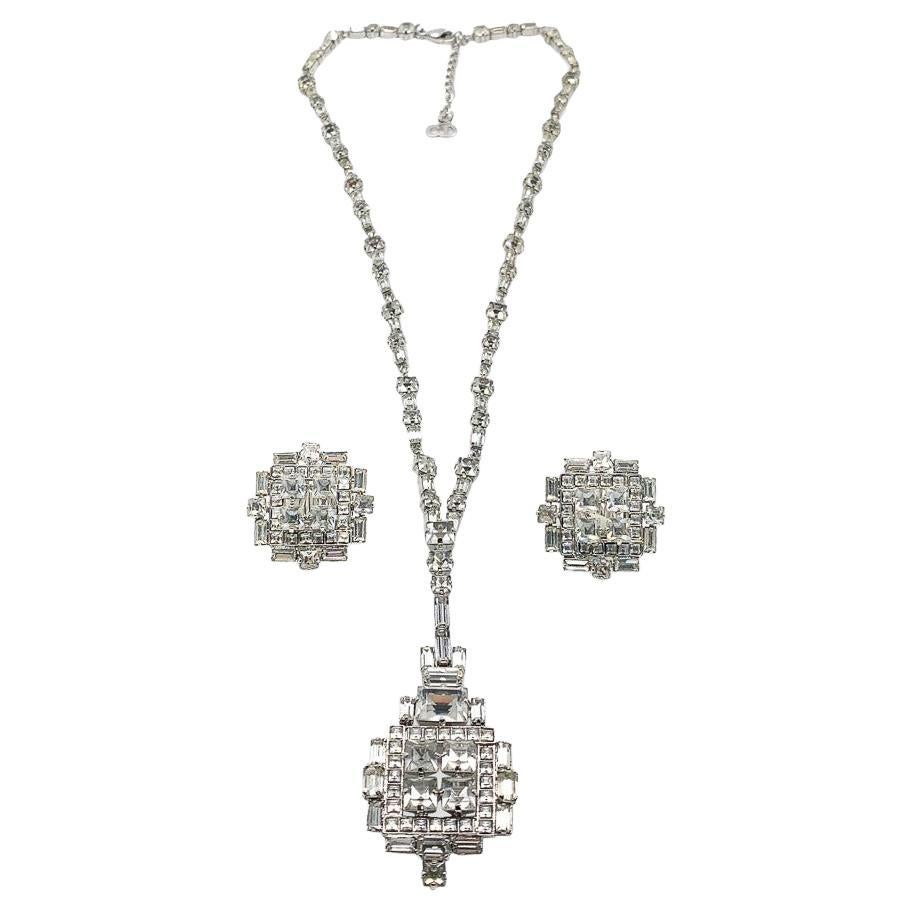 Exquisite Vintage Christian Dior Art Deco Cocktail Necklace & Earrings 1970s For Sale