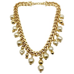 Vintage Christian Dior Collana a catena asimmetrica con gocce di perle anni '80