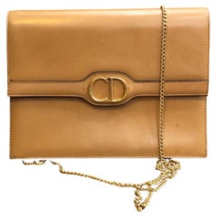 Vintage CHRISTIAN DIOR Beige Leather Chain Box Bag Small