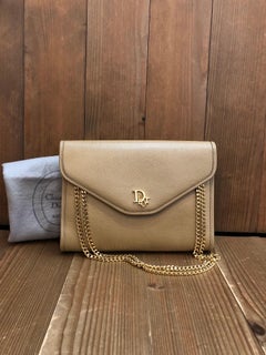 Vintage CHRISTIAN DIOR Beige Leather Chain Shoulder Bag