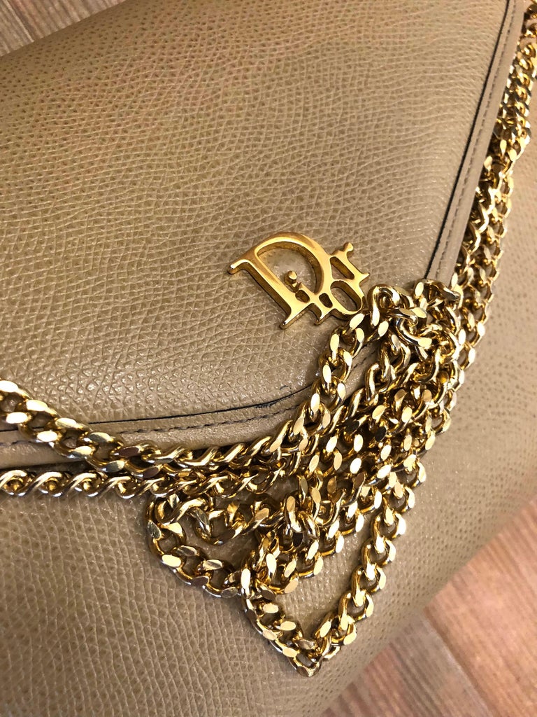 Vintage CHRISTIAN DIOR Beige Leather Chain Bag Small at 1stDibs
