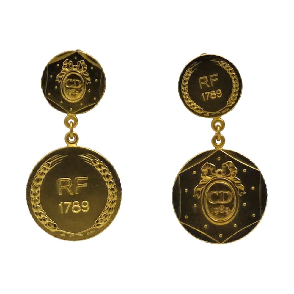 Vintage Christian Dior Bicentennial Coin Limited Edition Earrings For Sale