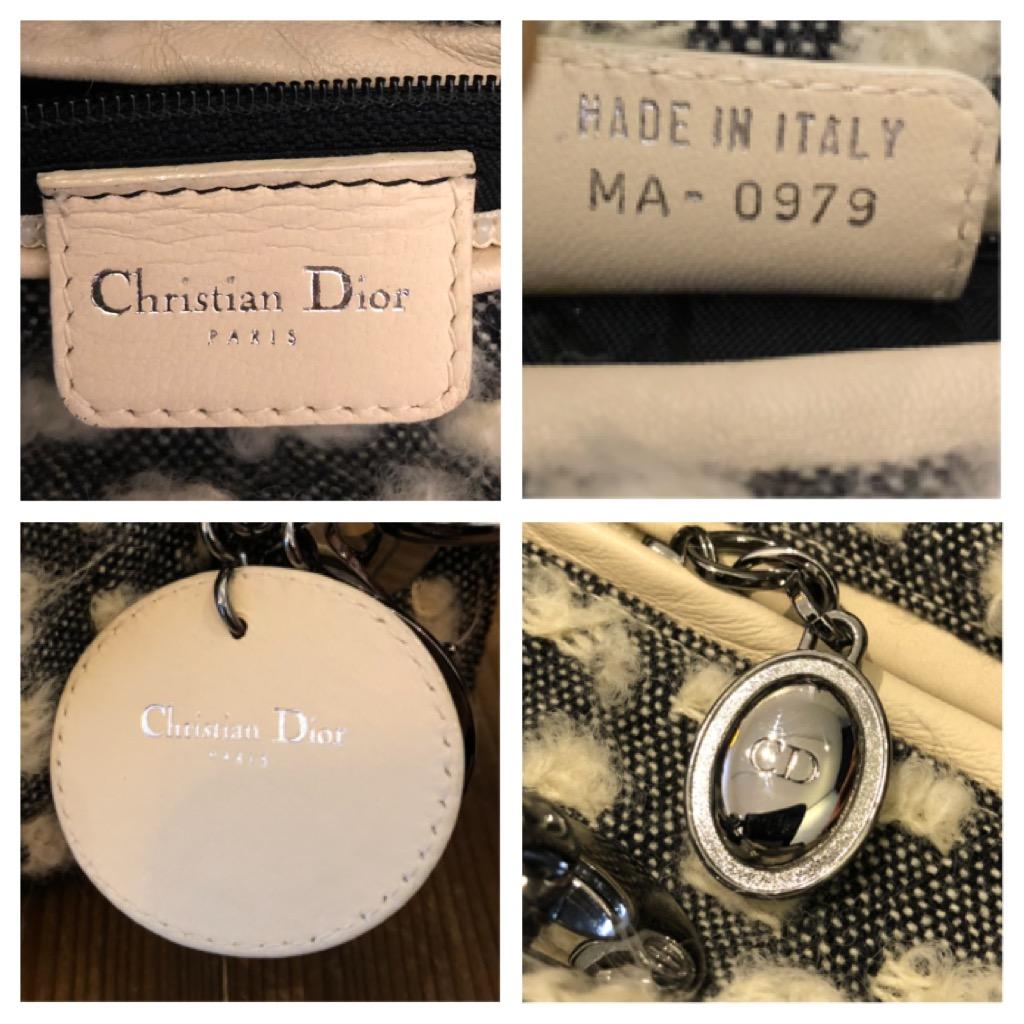 Vintage CHRISTIAN DIOR Black and White Tweed Small Lady Dior Two-Way Handbag For Sale 7