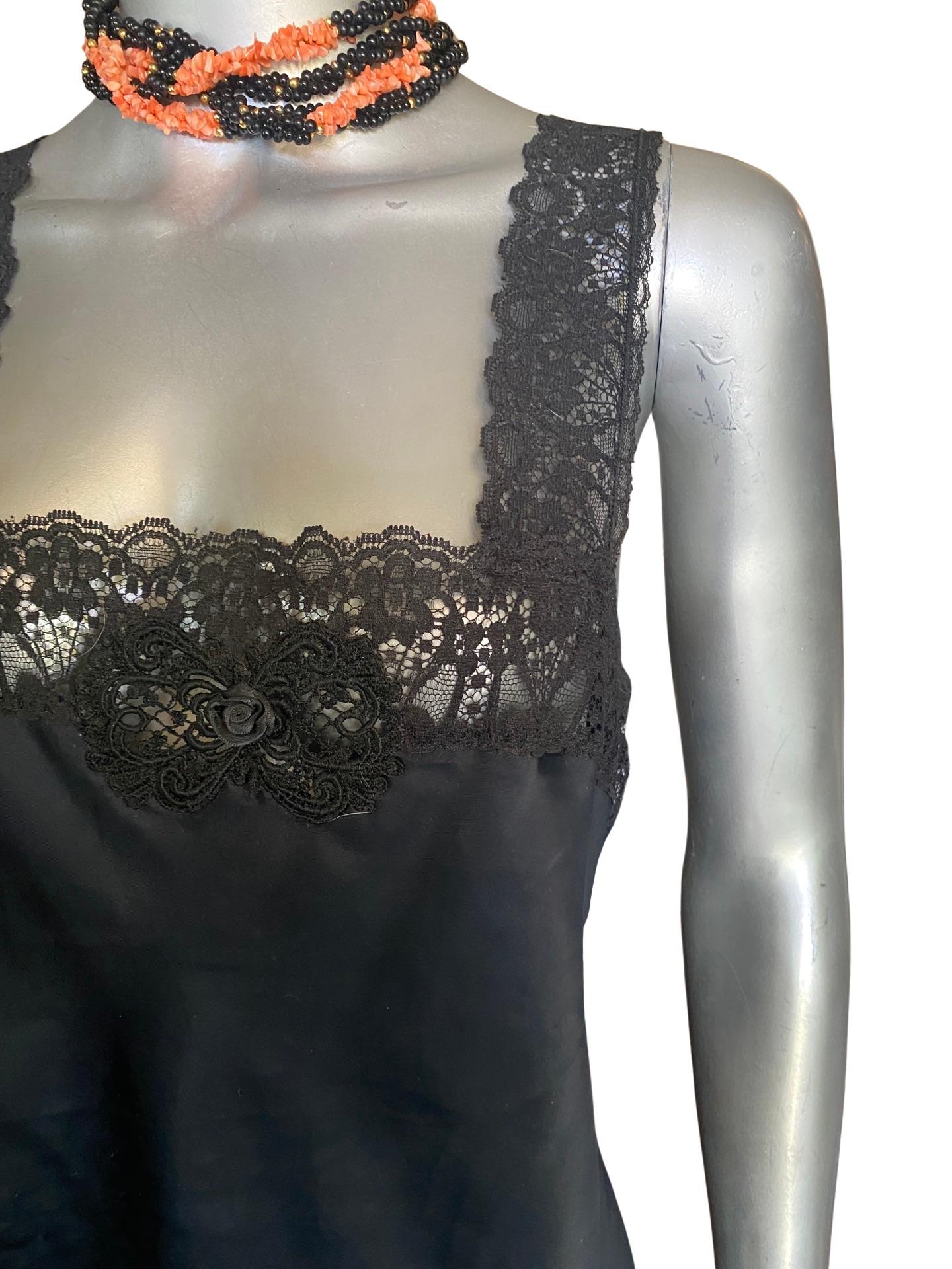 Vintage Christian Dior Black Camisole Blouse w/ Lace Trim Size Medium For Sale 1