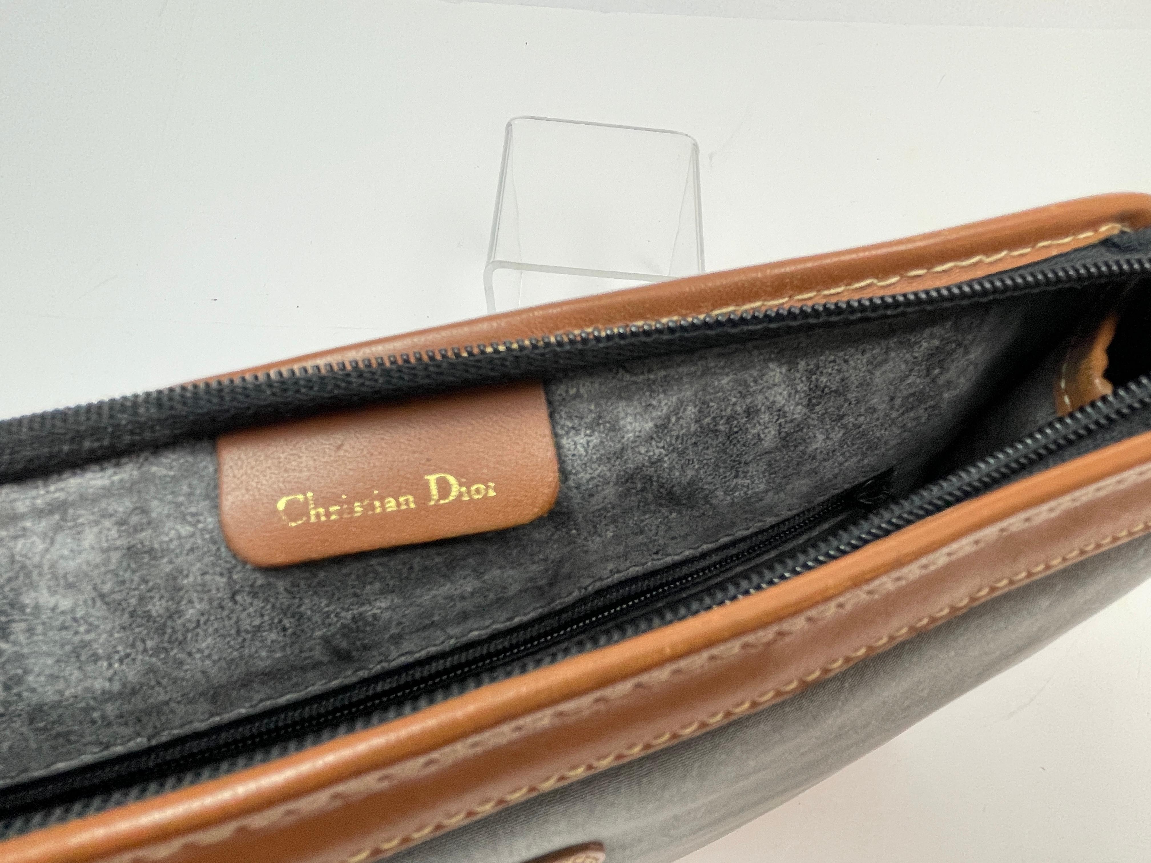 Vintage Christian Dior Black Coated Canvas Cosmetic Clutch Bag 8