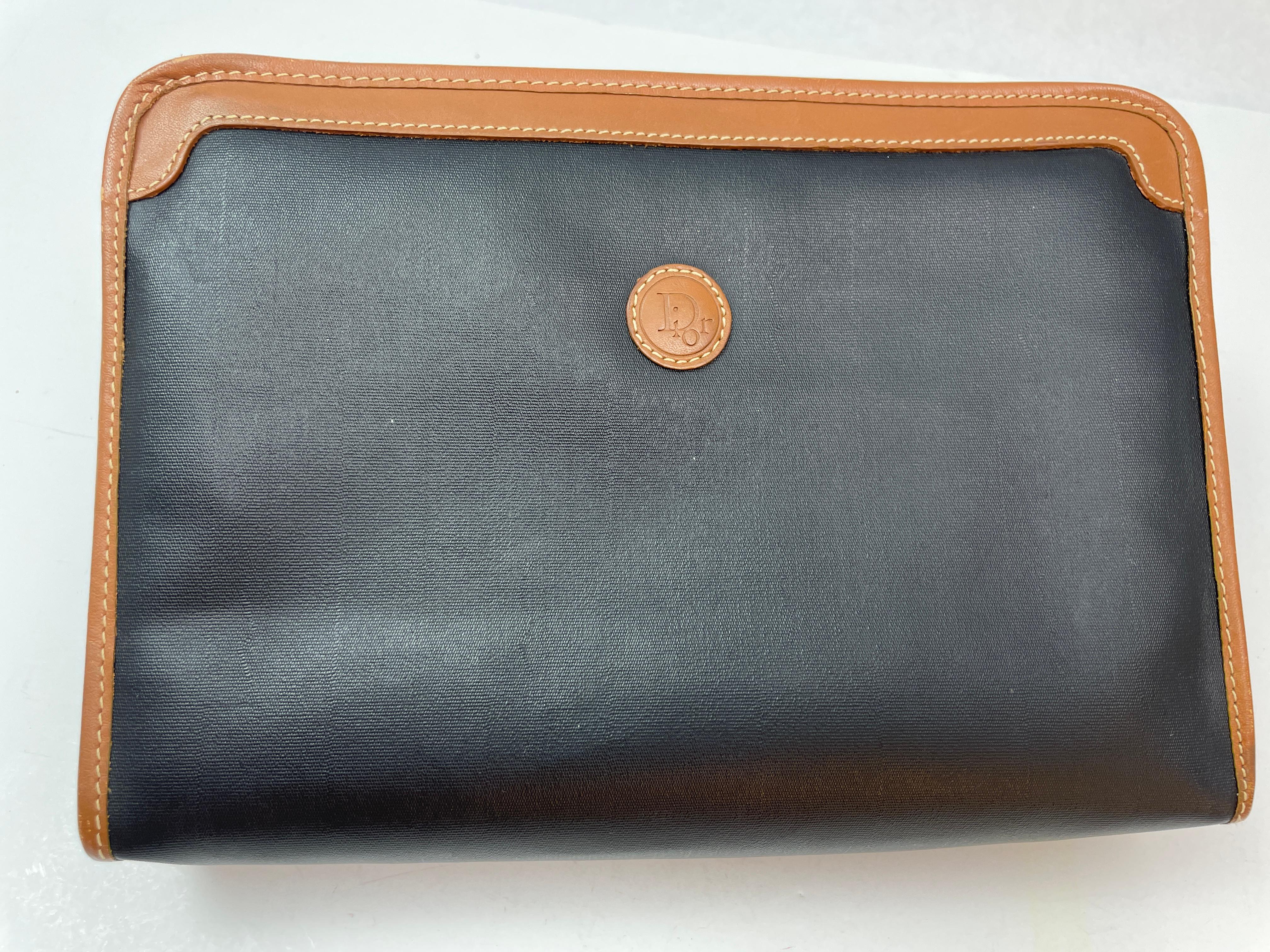 Vintage Christian Dior Black Coated Canvas Cosmetic Clutch Bag In Good Condition In North Hollywood, CA