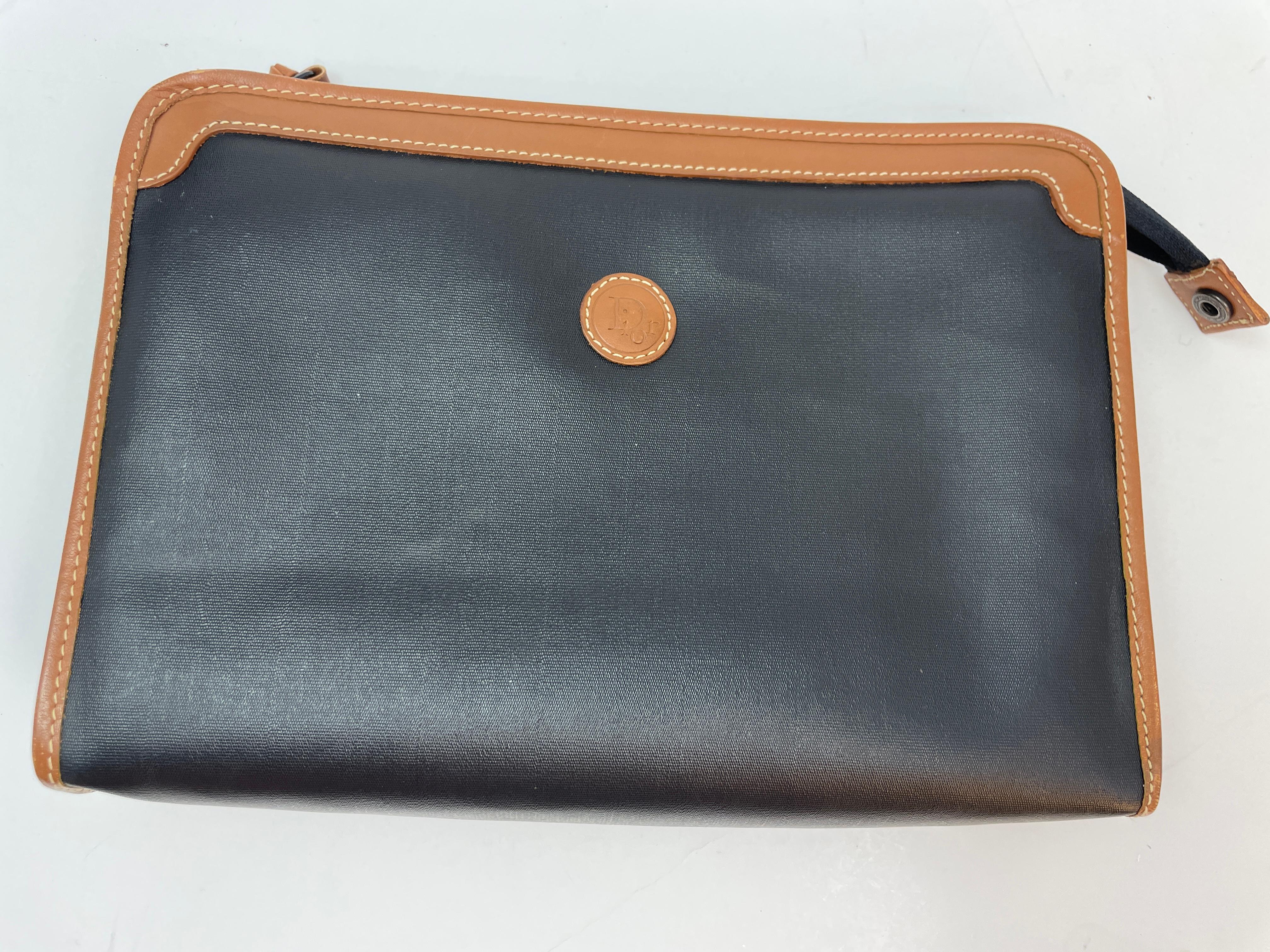 Vintage Christian Dior Black Coated Canvas Cosmetic Clutch Bag 3