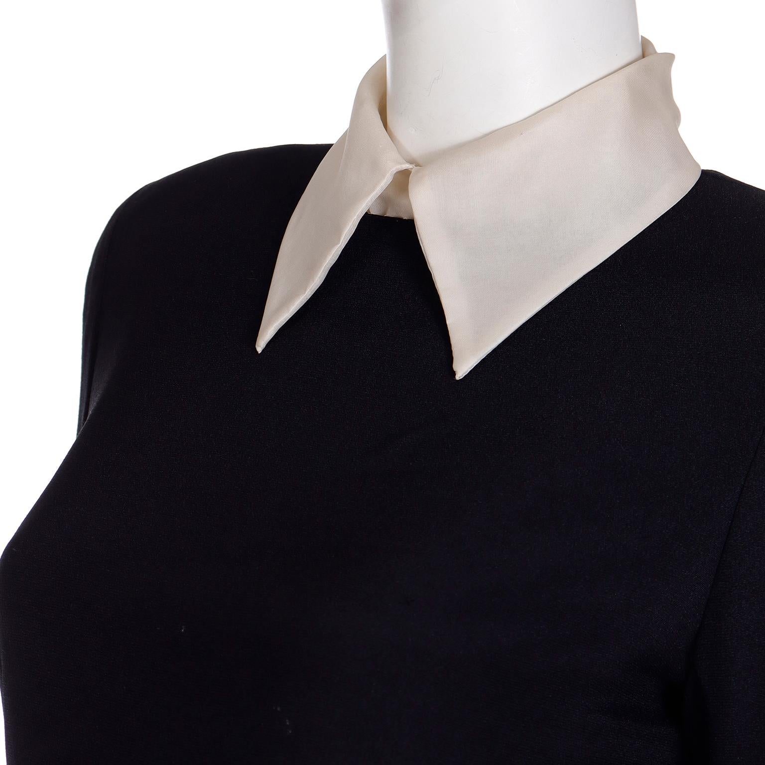 Vintage Christian  Dior Black Dress w Organza Collar & Cuffs W Dior Beaded Logo 7
