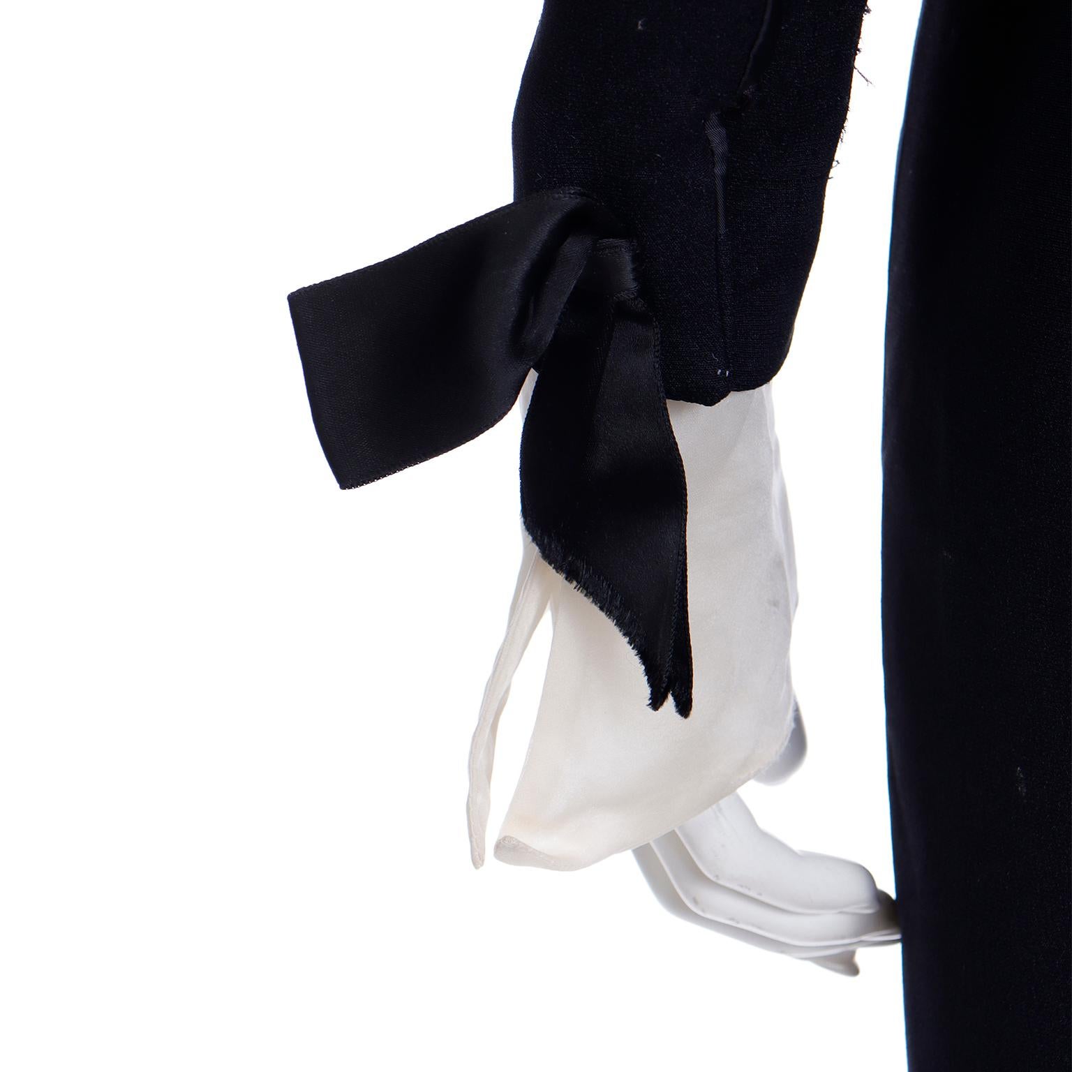 Vintage Christian  Dior Black Dress w Organza Collar & Cuffs W Dior Beaded Logo 10