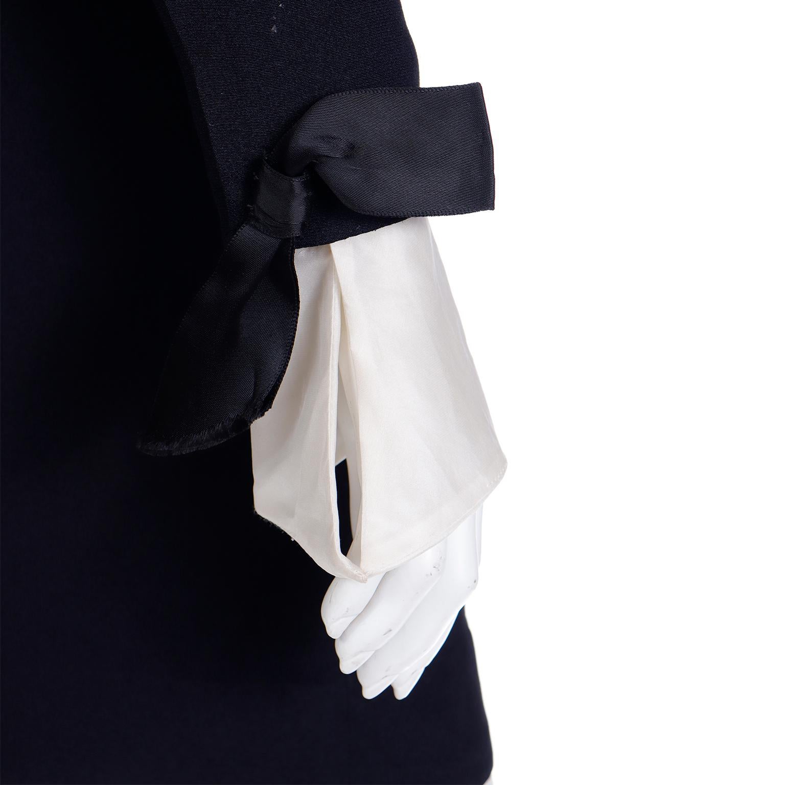 Vintage Christian  Dior Black Dress w Organza Collar & Cuffs W Dior Beaded Logo 11