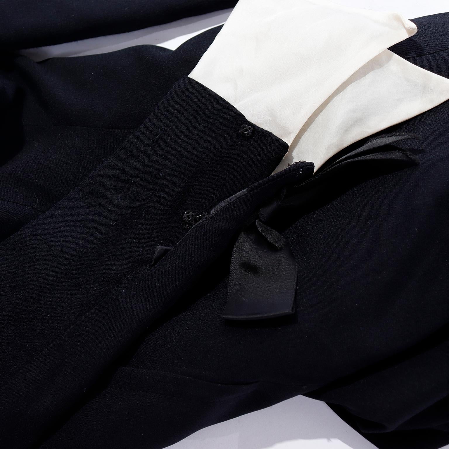 Vintage Christian  Dior Black Dress w Organza Collar & Cuffs W Dior Beaded Logo 12