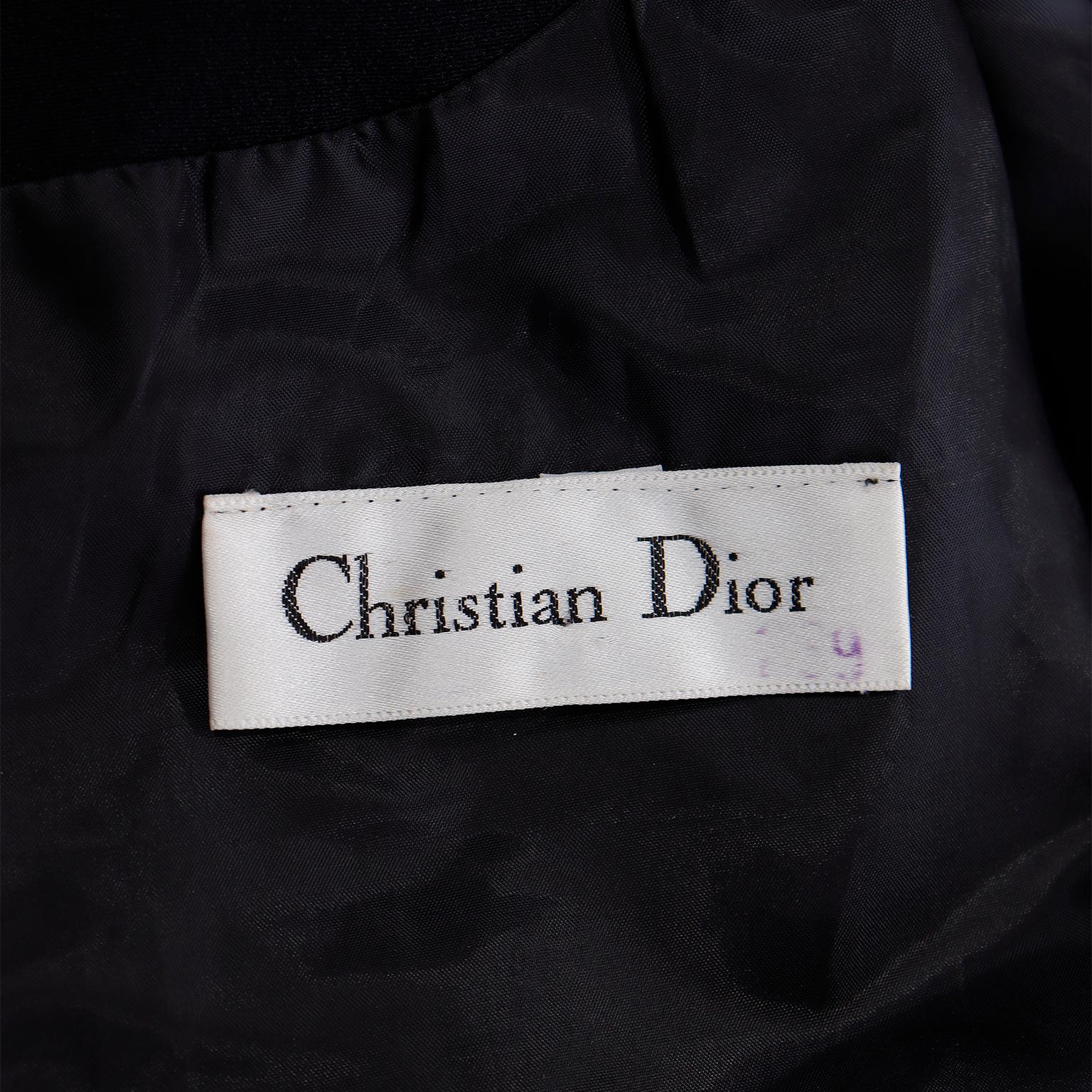 Vintage Christian  Dior Black Dress w Organza Collar & Cuffs W Dior Beaded Logo 13