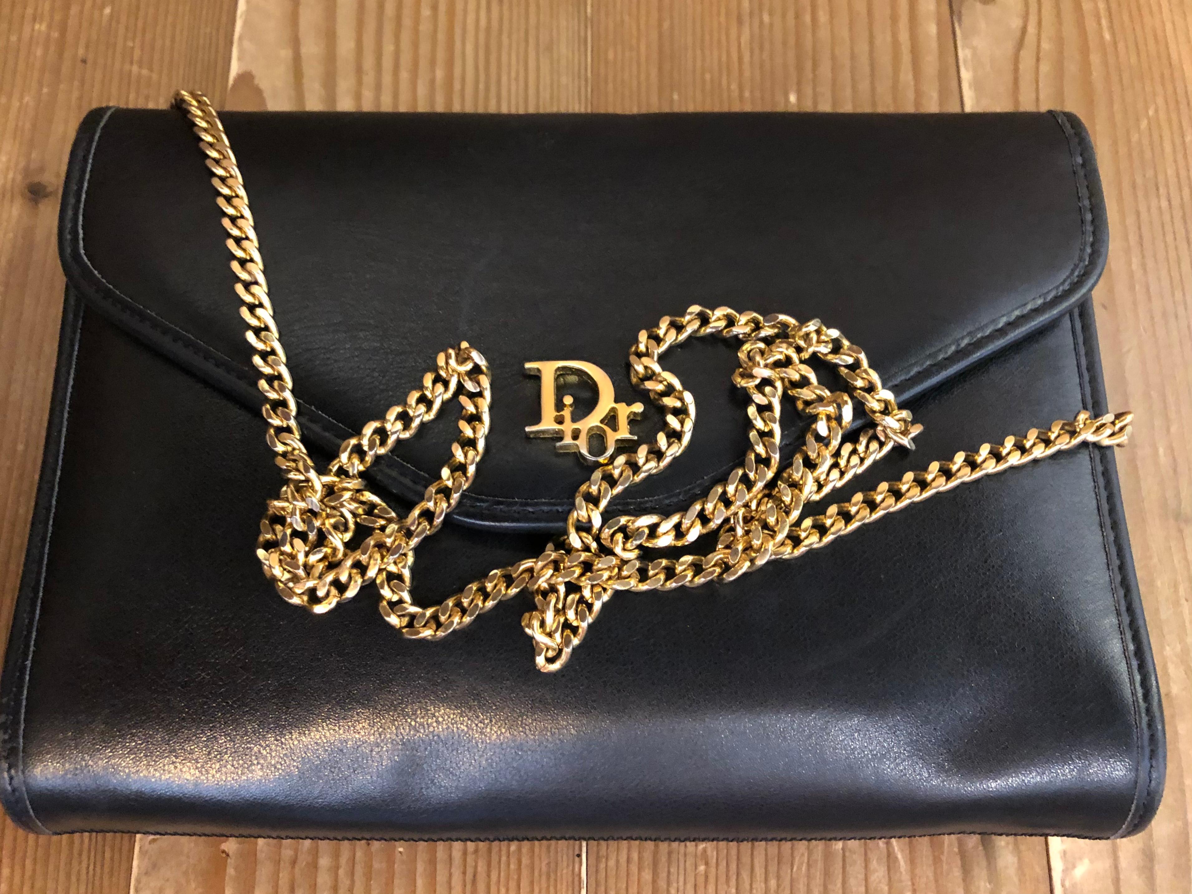 Vintage CHRISTIAN DIOR Black Leather Chain Bag Small For Sale 5