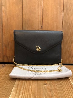 Vintage CHRISTIAN DIOR Black Leather Chain Shoulder Bag