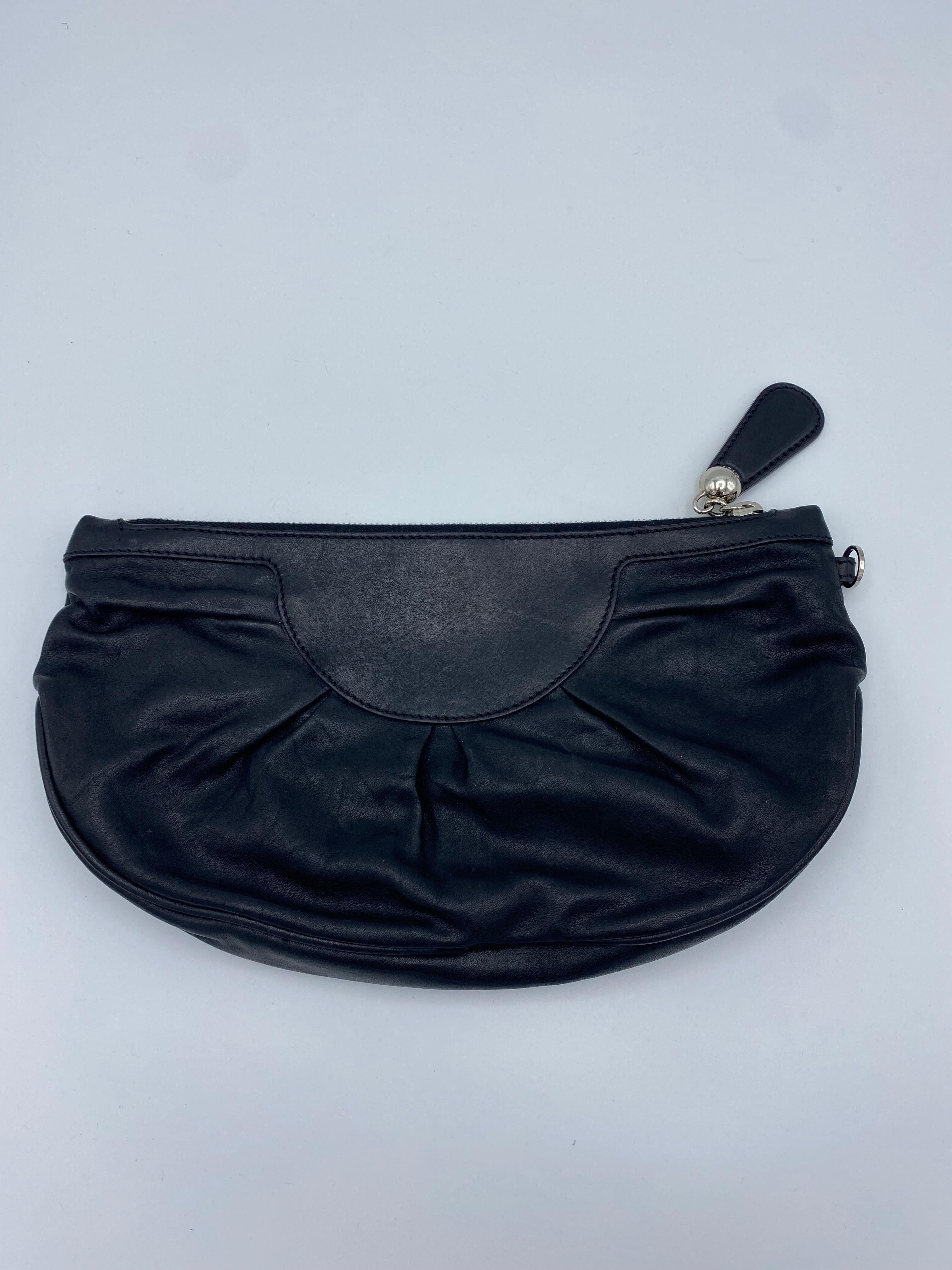 Vintage Christian Dior Black Leather Clutch Purse  In Excellent Condition In Beverly Hills, CA