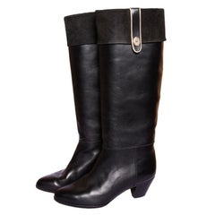 Vintage Christian Dior Black Leather Riding Boots Size 5