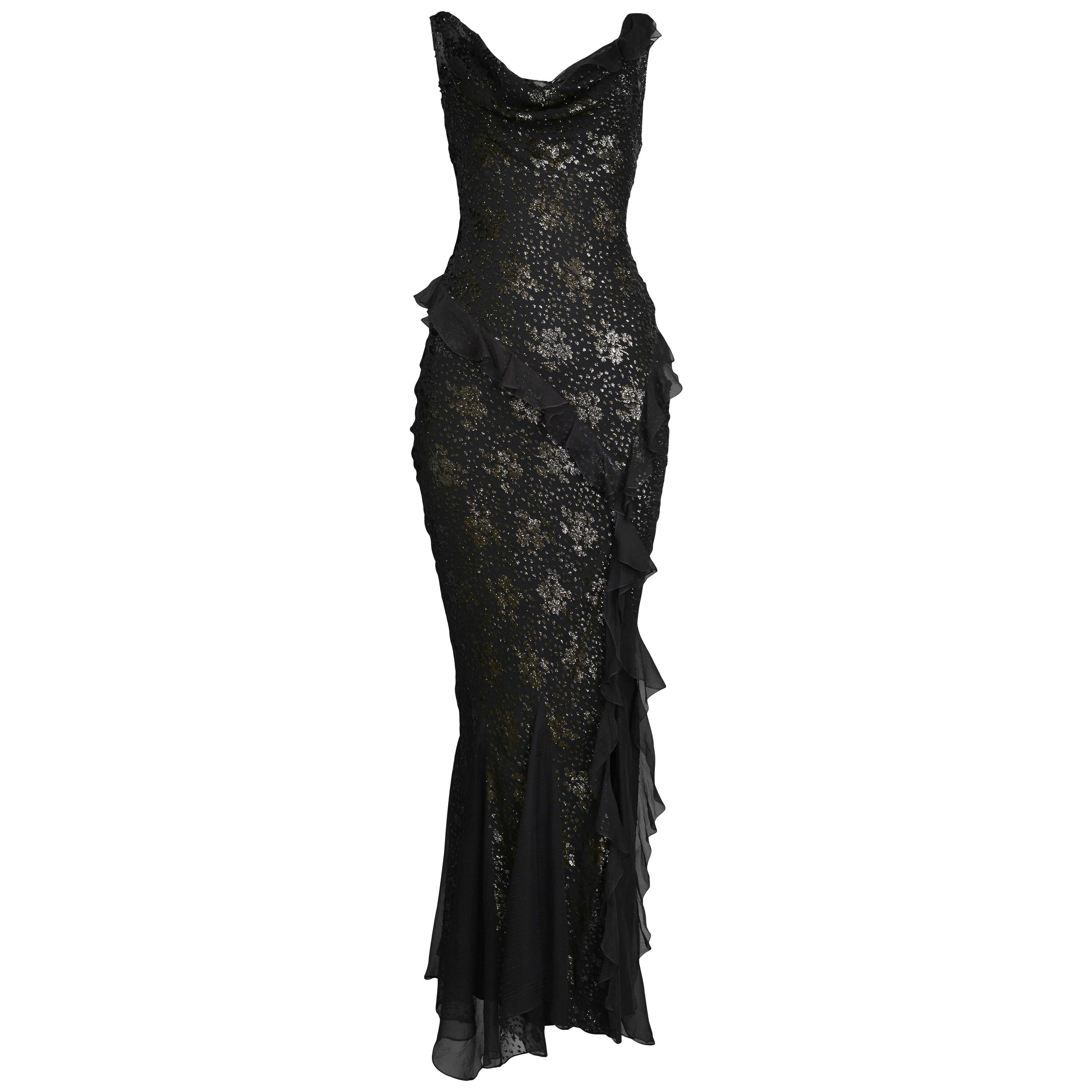 Vintage Christian Dior Black Metallic Burnout Gown