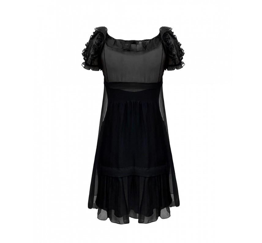 Black Vintage CHRISTIAN DIOR BLACK SILK FRILLS Dress Size S