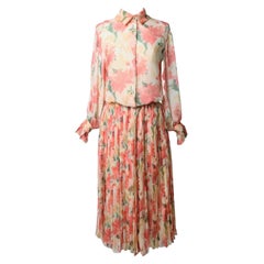 Conjunto vintage de blusa y falda de Christian Dior, diseñado por Marc Bohan, de alrededor de 1980